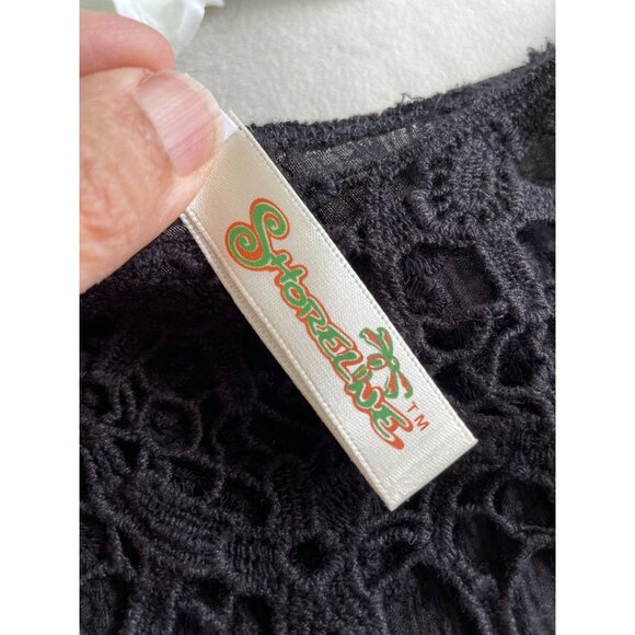 Shoreline Black Long-Sleeve Crochet & Lace Boho Blouse Whimsigoth - Picture 7 of 12